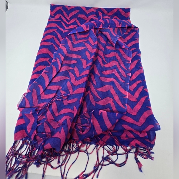LILLY PULITZER I GOT LUCKY POP PINK SILK CASHMERE SCARF FRINGE ENDS WOMEN OS - Picture 12 of 13